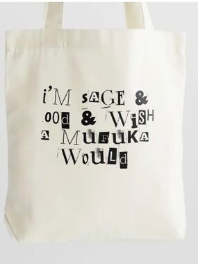 Classic Cream Tote Bag with Black Typographic Print